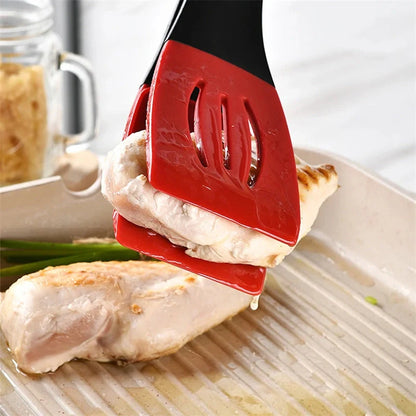 3-in-1 silicone food clip spatula for flipping, scraping, and cooking