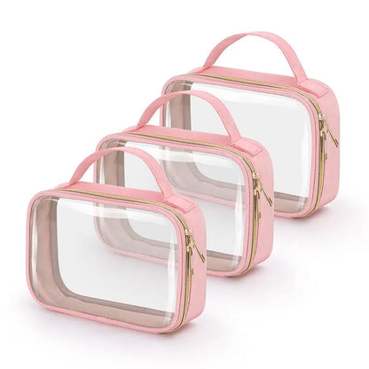 Transparent PVC lipstick storage wash bag with detachable chain showing cosmetic organisation
