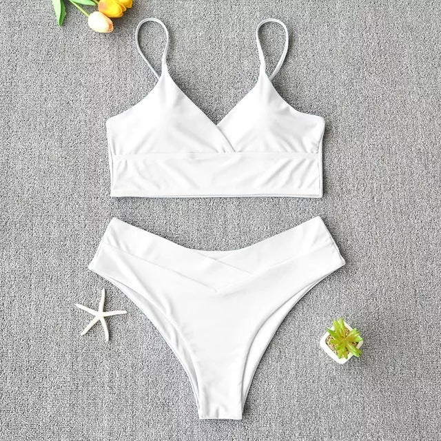 Women's two-piece swimwear bikini in various colors, perfect for beach and pool activities
