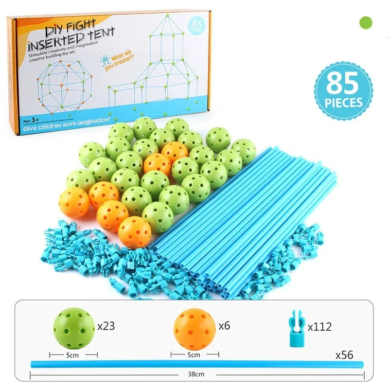 Kids DIY 3D Construction Fort Building Kit with colorful sticks and balls