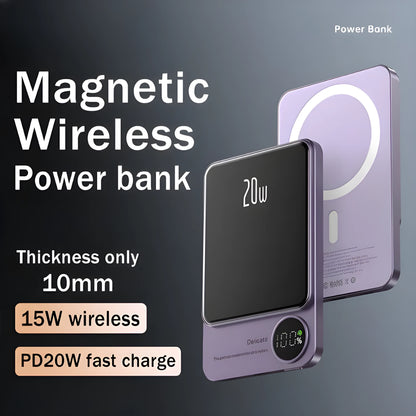 MagSafe magnetic wireless power bank in Cangling Green for iPhone 14, showing aluminium alloy case.