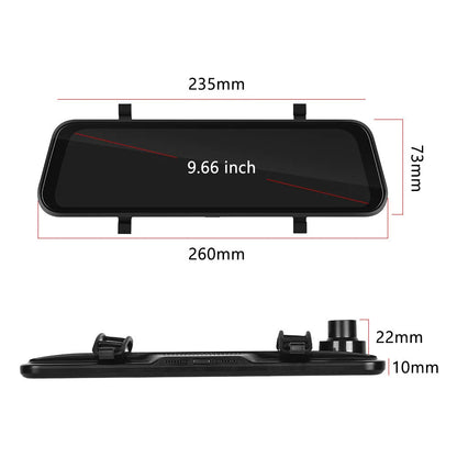 9.66-inch car dash cam mirror with touch screen displaying CarPlay interface and recording function
