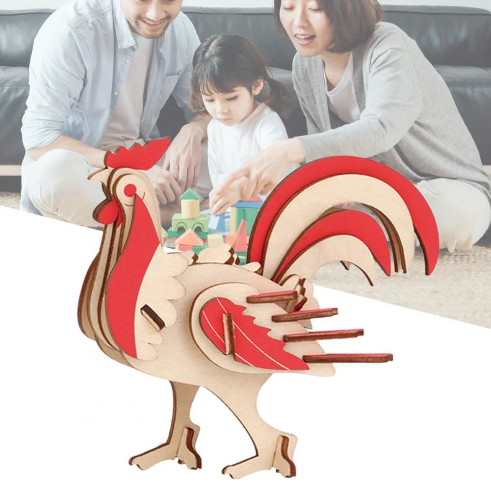 A 3D wooden puzzle model of a dinosaur with various color options