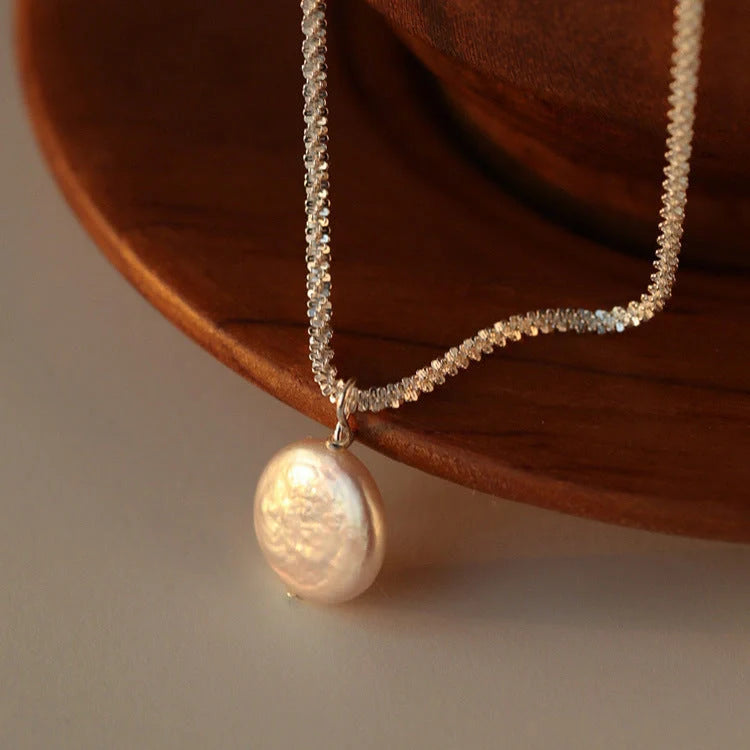 Elegant 925 Sterling Silver Necklace featuring lustrous Baroque Pearls in a sophisticated starry sky chain design