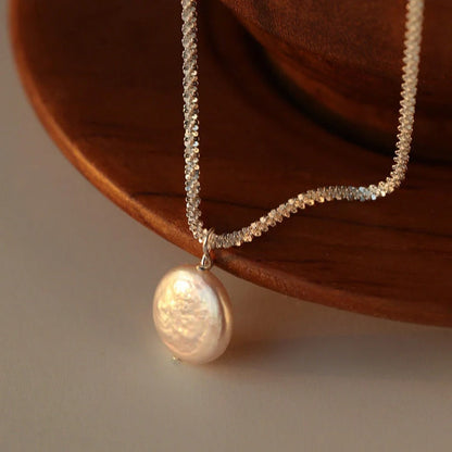 Elegant 925 Sterling Silver Necklace featuring lustrous Baroque Pearls in a sophisticated starry sky chain design