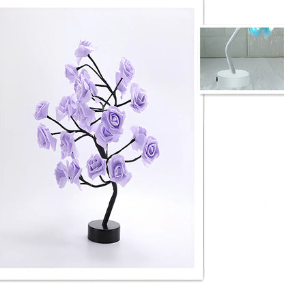 LED rose table lamp with flower design measuring 450mm height with USB power connection