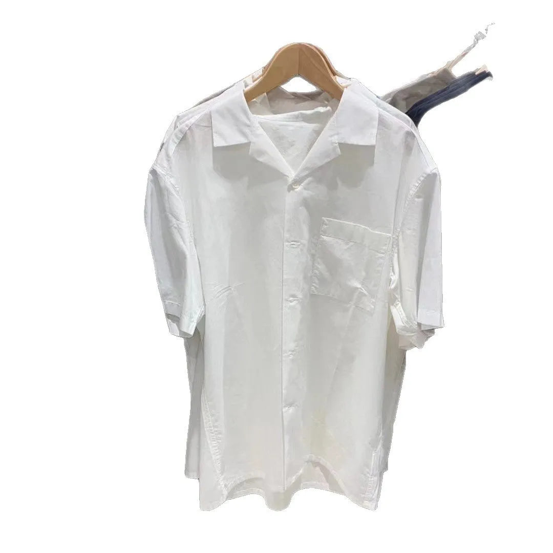 Men's modal cotton blended open collar casual shirt in beige colour with Japanese Korean styling