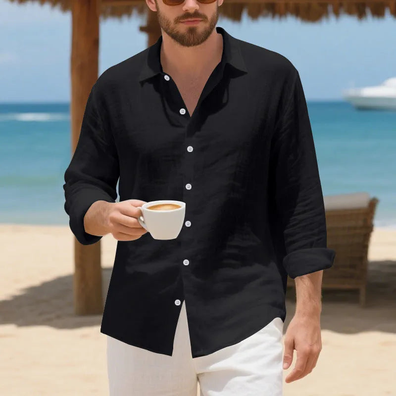 Linen American style loose casual shirt in multiple colours including Army Green and navy blue