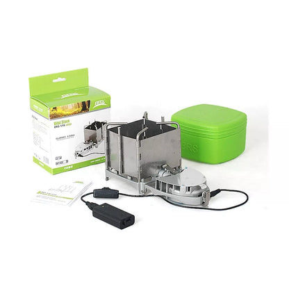 Portable stainless steel wood stove for camping with grill, compact and lightweight design