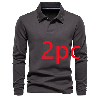 Stylish long-sleeve polo shirt in various colors, featuring a unique lapel design and made from premium cotton-blend fabric for comfort and durability.