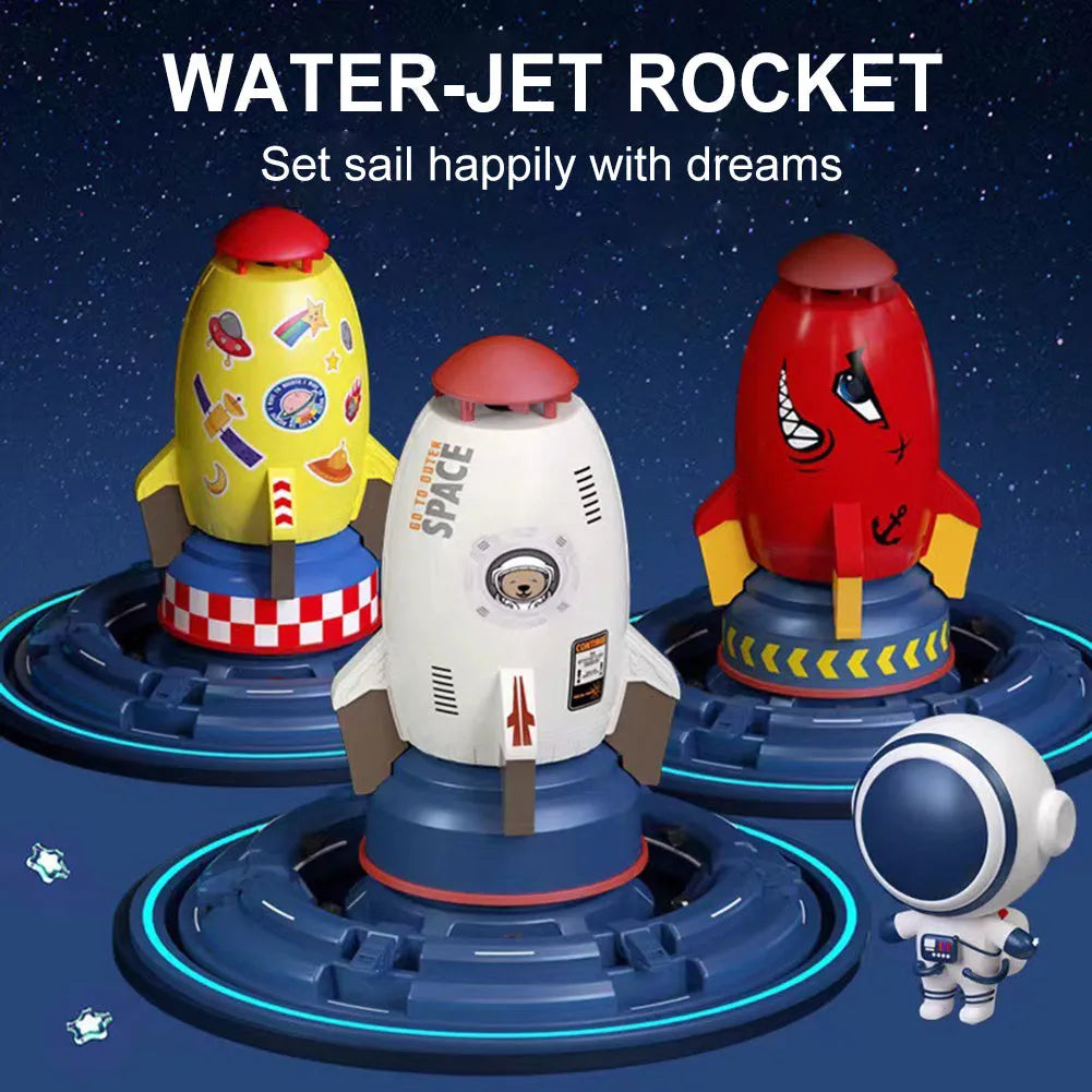 Outdoor water pressure rocket launcher toy for children's garden play with plastic construction