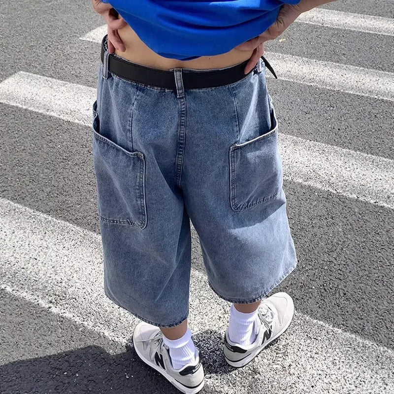 Men's Washed Denim Shorts: High-Waisted Cropped Straight-Leg Design with Zipper Fly and Sizes S to 3XL, Offering a Comfortable Fit with a 2-3cm Measurement Tolerance