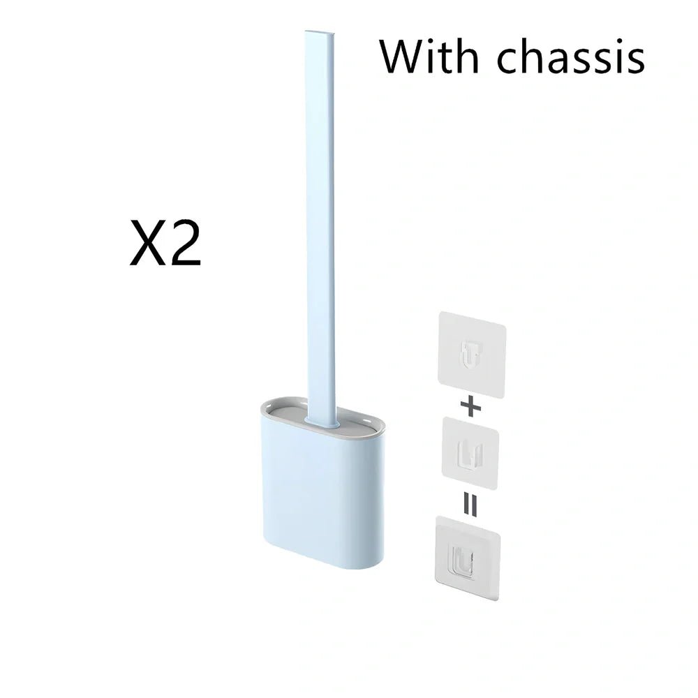 Wall-mounted soft toilet brush with silicone bristles and cover in midnight green colour