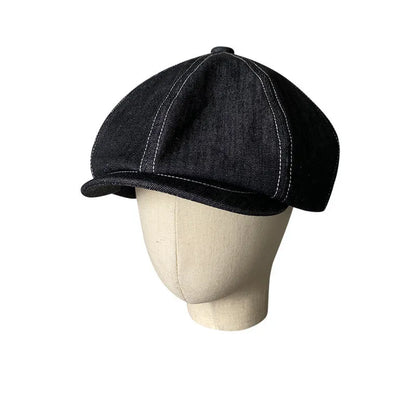 Black cotton Japanese Denim beret hat for adults with unisex styling