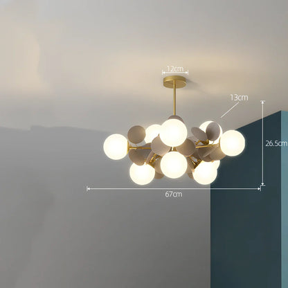 Nordic minimalist chandelier with multiple light heads in metal and glass construction