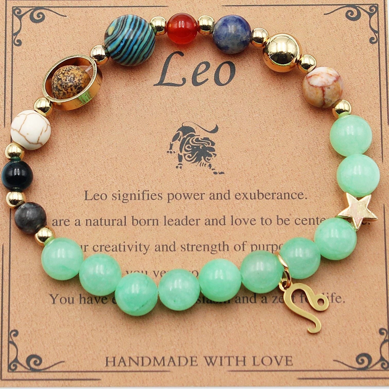 12 Constellation Morgan Stone Beaded Bracelet featuring detailed zodiac signs on 19mm beads