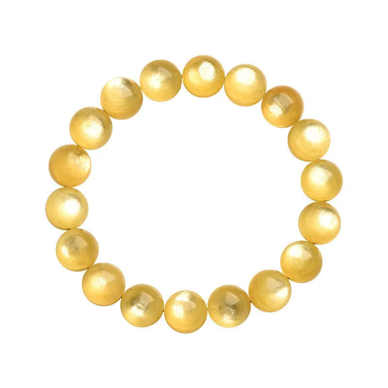Yellow golden dragon mica round beads bracelet with polished lepidolite gemstones.
