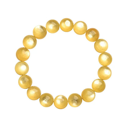 Yellow golden dragon mica round beads bracelet with polished lepidolite gemstones.