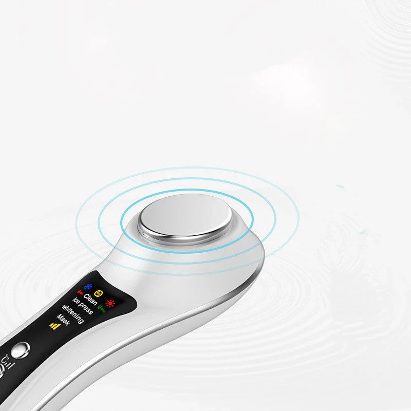 Hot & Cold Eye Massage Machine in pearl white and rose gold for skin care and eye relief