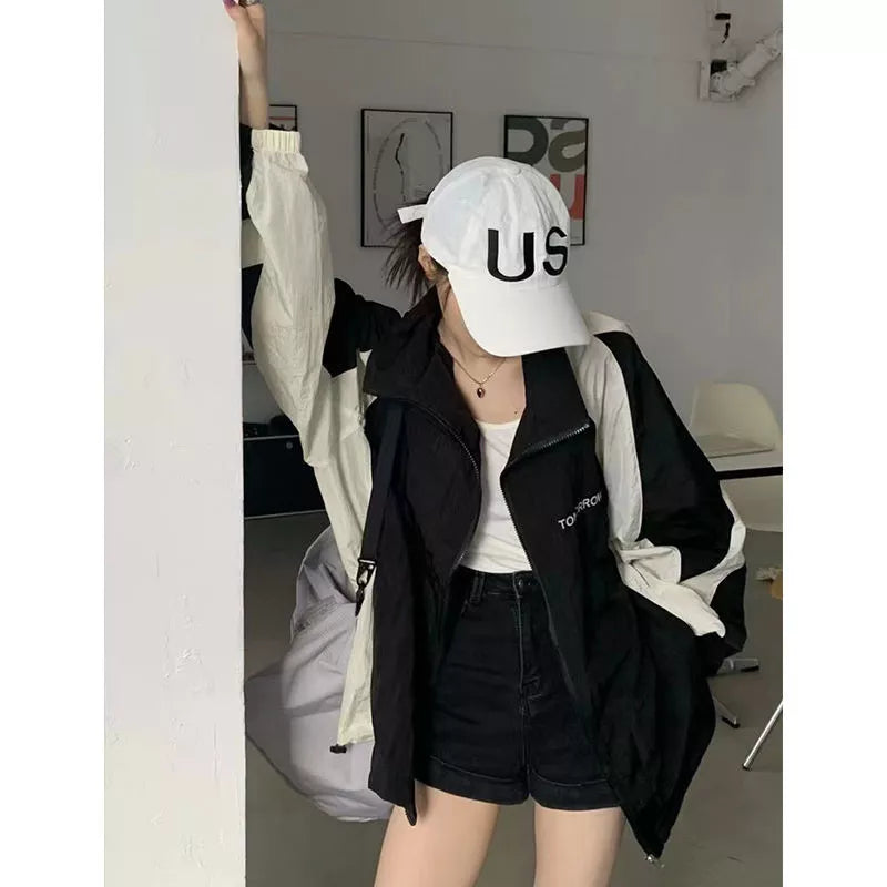 Retro workwear outdoor jacket coat for women with sun protection in black