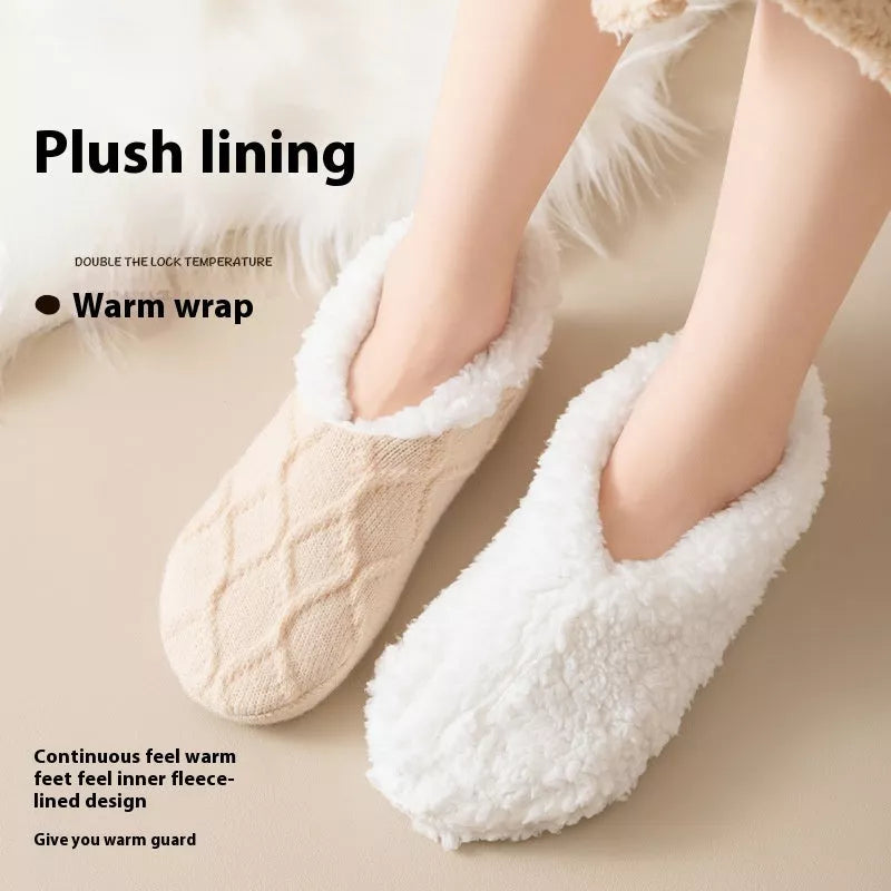 Unisex thick thermal plush slipper socks with non-slip grip in various colors