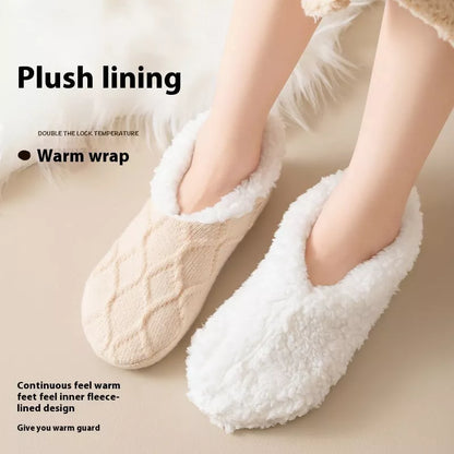 Unisex thick thermal plush slipper socks with non-slip grip in various colors