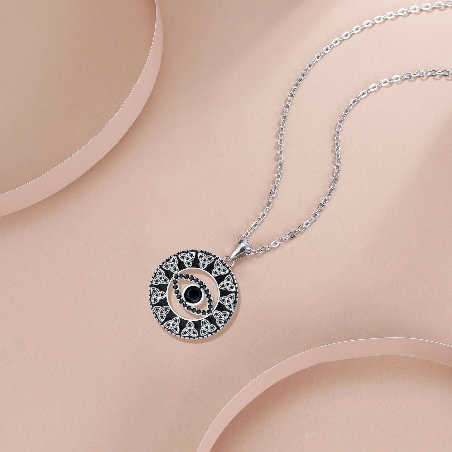 Copper Devil's Eye necklace with evil eye pendant on cross chain for women