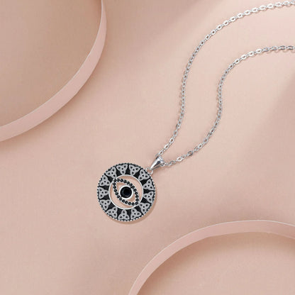 Copper Devil's Eye necklace with evil eye pendant on cross chain for women