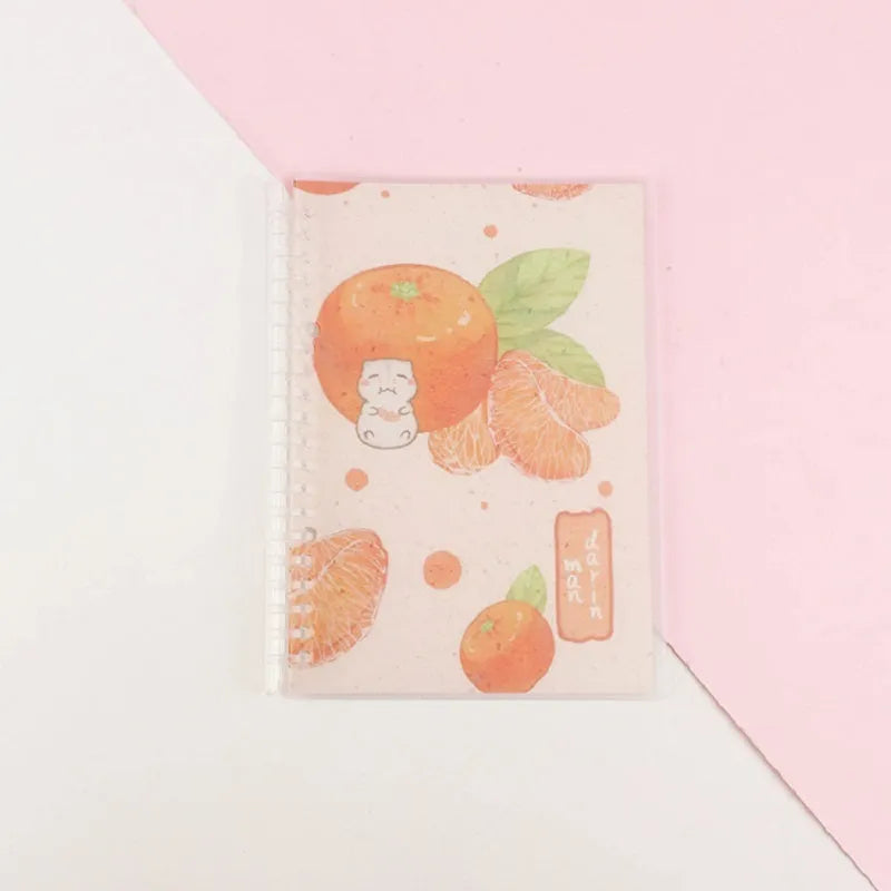 Hard cover A5 and B5 notebook with animal painting designs like whales and fruit, showing coil binding.
