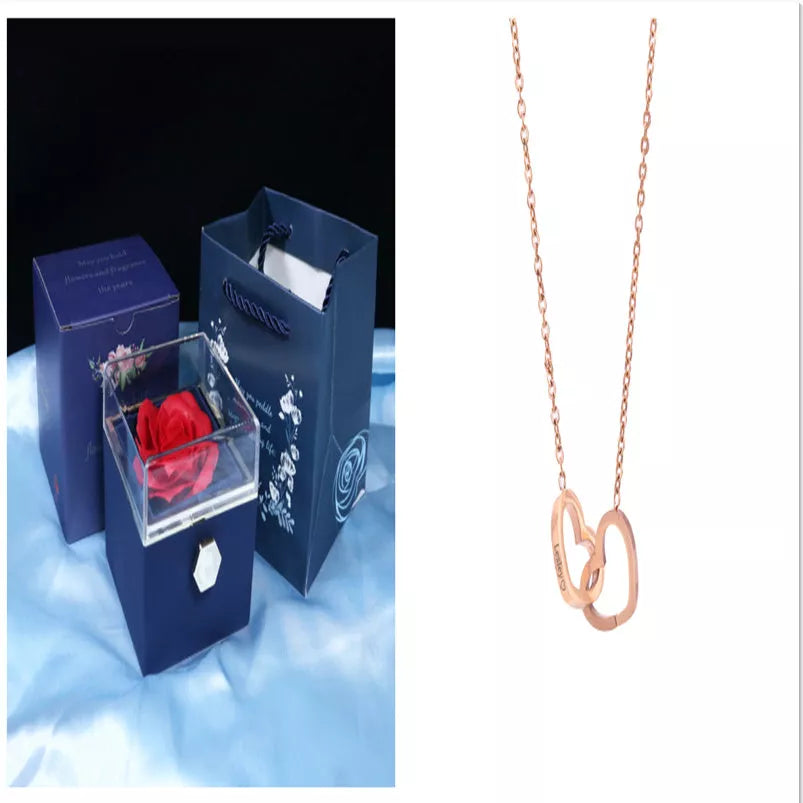 Rotating soap flower rose gift box with jewelry drawer in red, blue, lake blue, or pink