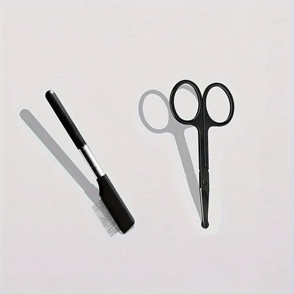 Black pet grooming brush with silicone bristles and plastic comb for dog and cat eye care.