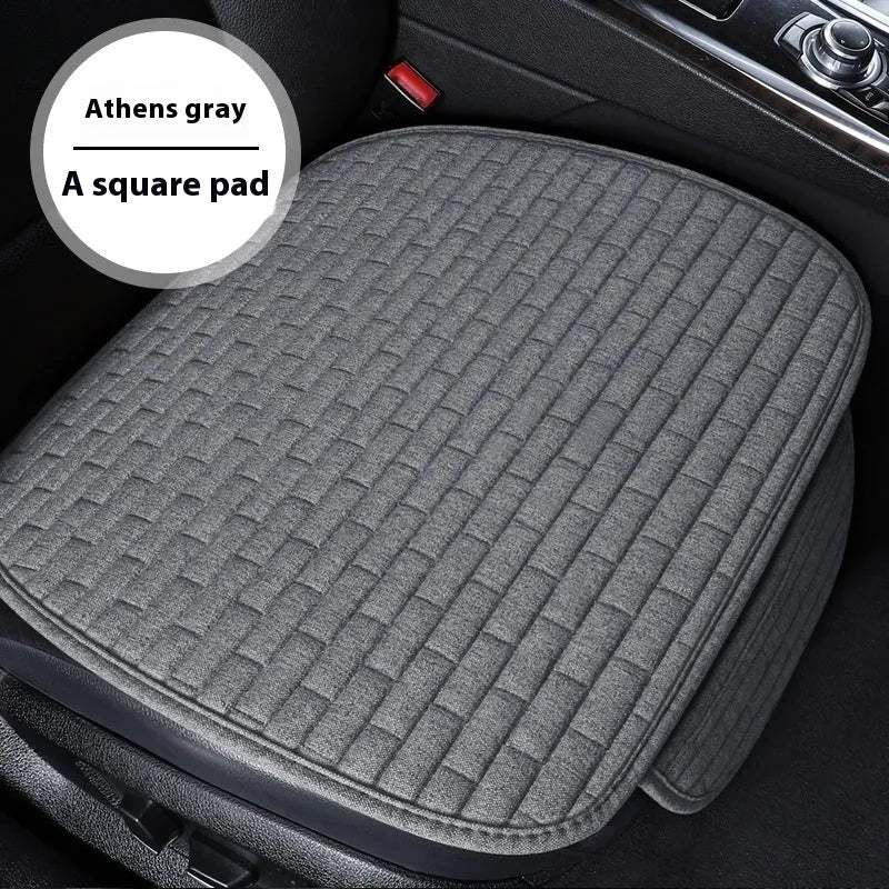 Linen car seat cushion three-piece protective pad with ventilation and sponge filler in black, black and red, grey, brown, or beige