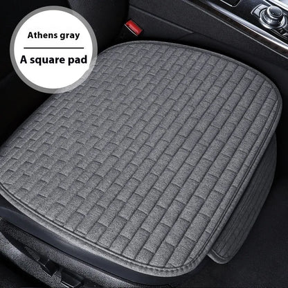 Linen car seat cushion three-piece protective pad with ventilation and sponge filler in black, black and red, grey, brown, or beige