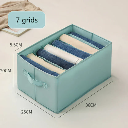 Foldable denim pants drawer organiser box with PP board construction and multiple compartments for clothing storage