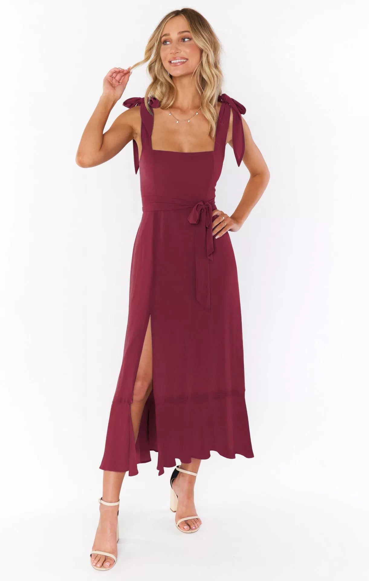 Women's summer suspender split dress with lace-up detail in various colors