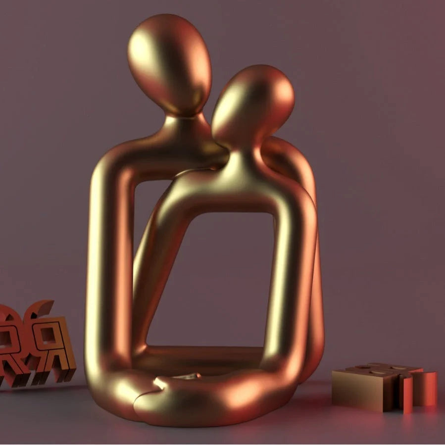 Elegant Loving Couple Resin Statue in milky white and gold, modern home decor