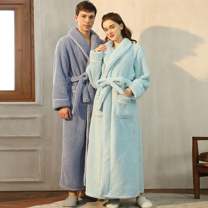 Winter flannel bathrobe with thick 301-350g/m² fabric in 2102 navy blue colour, European/American style
