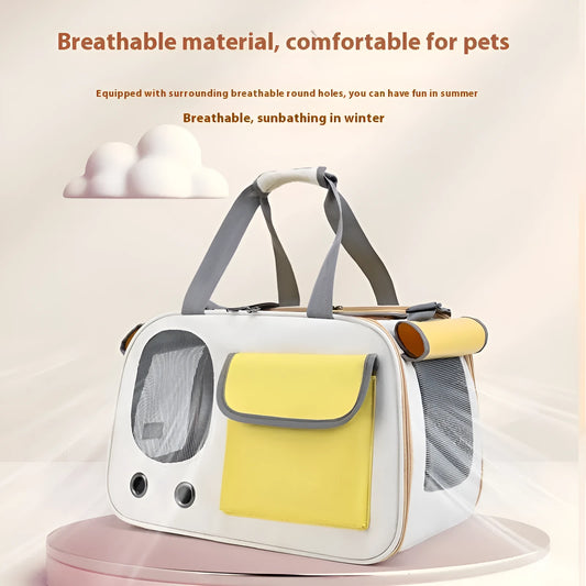 Large foldable canvas pet carrier bag for cats and small dogs in solid colours