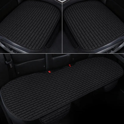 Linen car seat cushion three-piece protective pad with ventilation and sponge filler in black, black and red, grey, brown, or beige