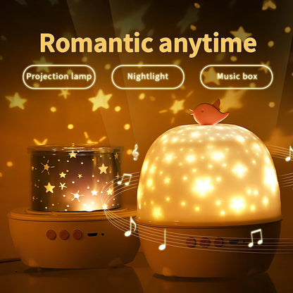 Projection lamp showing constellation pattern with Bluetooth speaker and remote control