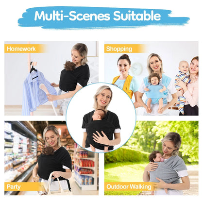 Multi-functional baby carrier wrap in various colors for front and back carrying
