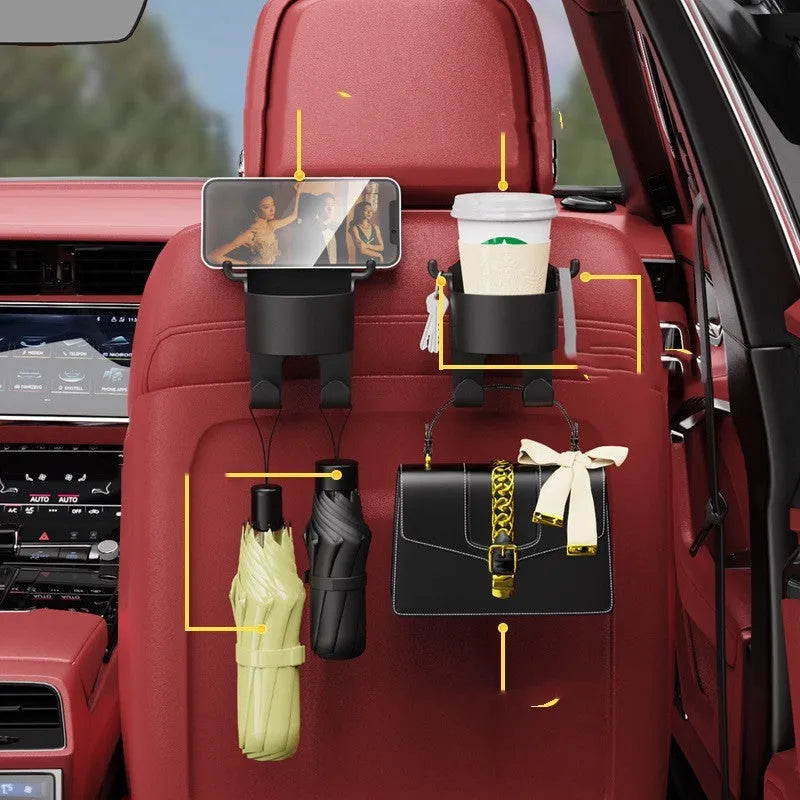 Car Hook Seat Back Organiser with Multifunctional Design, Black Plastic Storage Pocket, 8.5 x 7.1 x 14.4 cm Automotive Accessory for Cup Holder and Hanging Storage In Car