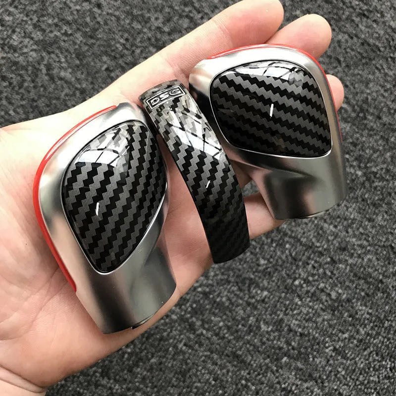 Carbon fibre DSG gear knob side cover with chrome matt finish and leather trim