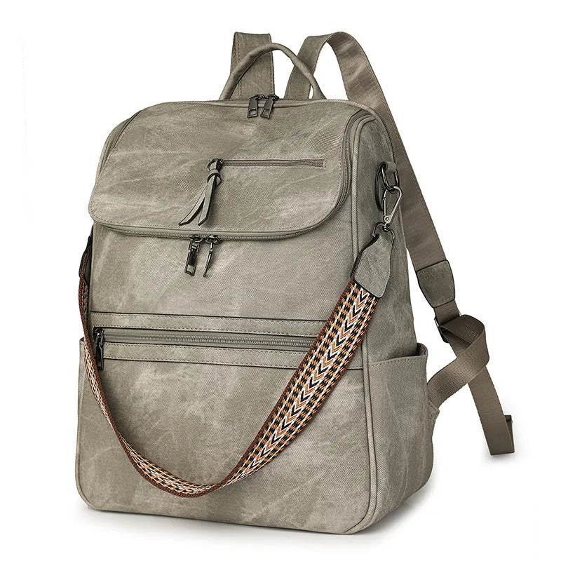 Retro college student backpack with curved shoulder straps in multiple colour options including black, blue, and yellow apricot