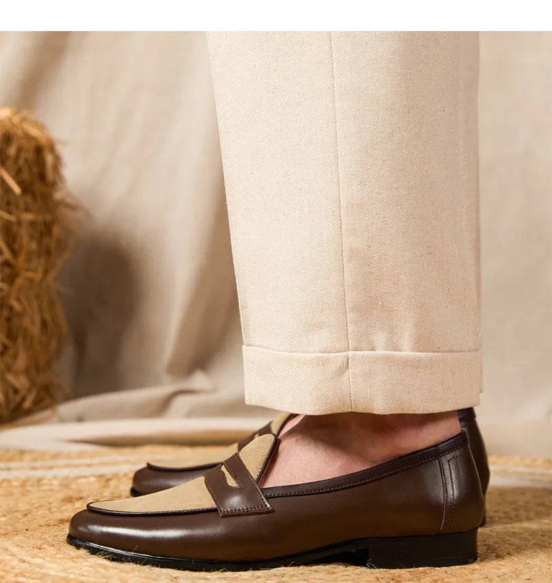 Coffee grey suede leather loafers with rubber sole and kick closure in British style