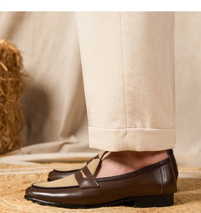 Coffee grey suede leather loafers with rubber sole and kick closure in British style