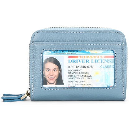 Genuine cowhide leather expanding card holder wallet with zipper closure in multiple colour options
