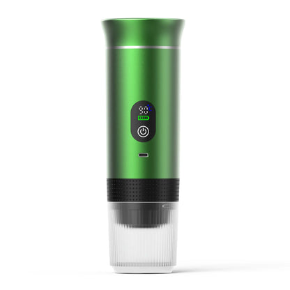 Portable black capsule coffee machine with LCD display for use in electric cars and outdoor travel