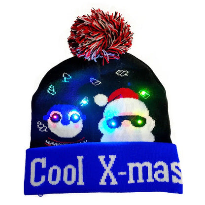 LED Christmas knitted beanie with light-up features in various festive designs