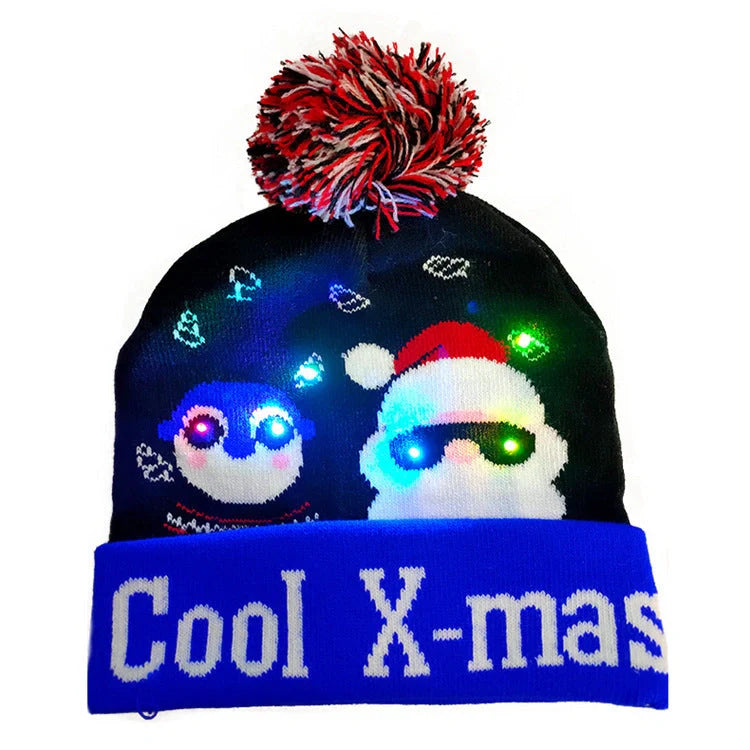 LED Christmas knitted beanie with light-up features in various festive designs